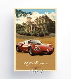 Alfa Romeo Tipo 33 Poster. Villa Erba Paper Poster. Illustrated Paper 36 x 24