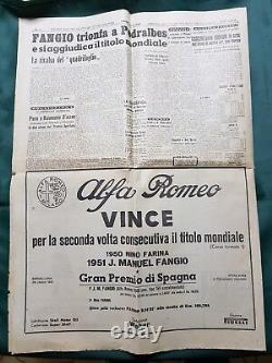 Journal sportif Rare Corriere Sport 1951 Alfa Romeo Fangio Ferrari Ascari Gonzales 375