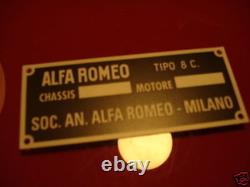 Plaque d'identification Alfa Romeo Tipo 8C. 8 C